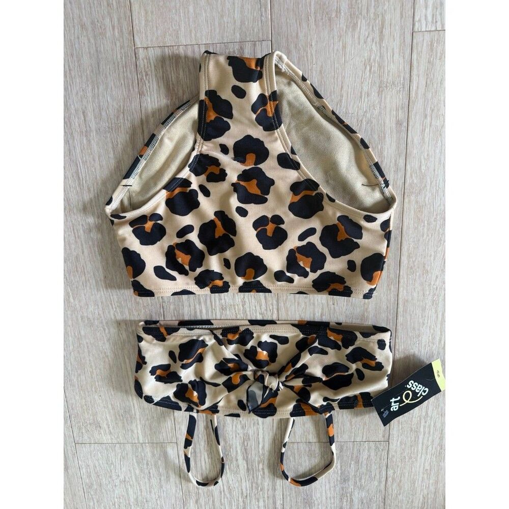 Girls’ Leopard Print High-Waisted Bikini Set - (7/8) | Art Class